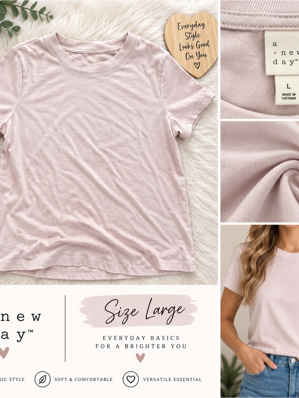 a new day Light Pink Short Sleeve Crewneck Tee